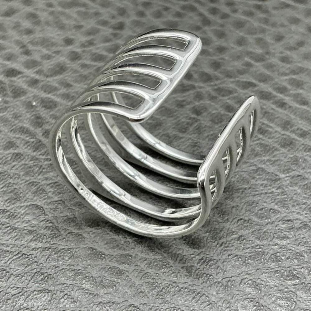 Stella & Dot Ring Sz 9 Silver Tone Multi Row Band Wide Open Cage Womens Fashion - Picture 5 of 7